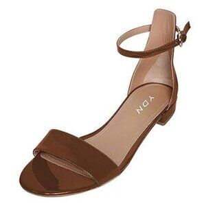 YDN Womens Chic Block Low Heel Sandals Open Toe Ankle Strap Patent Comfortable